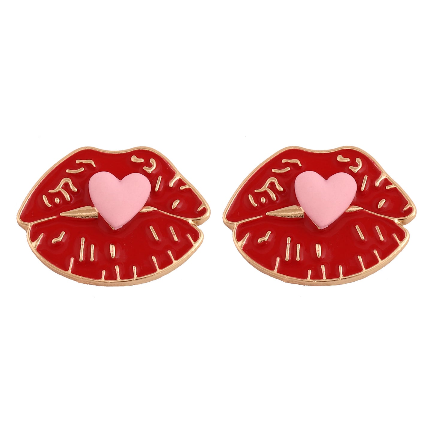 Sexy red drip oil lips heart-shaped alloy earrings