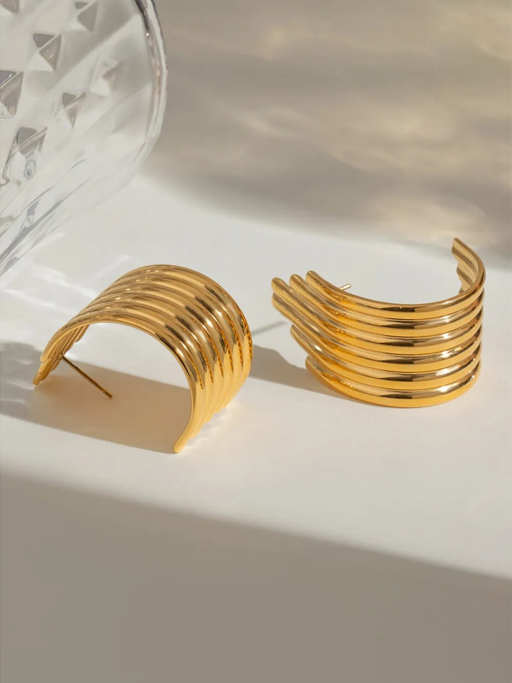 18K Gold-Plated Stainless Steel Ribbed Earrings