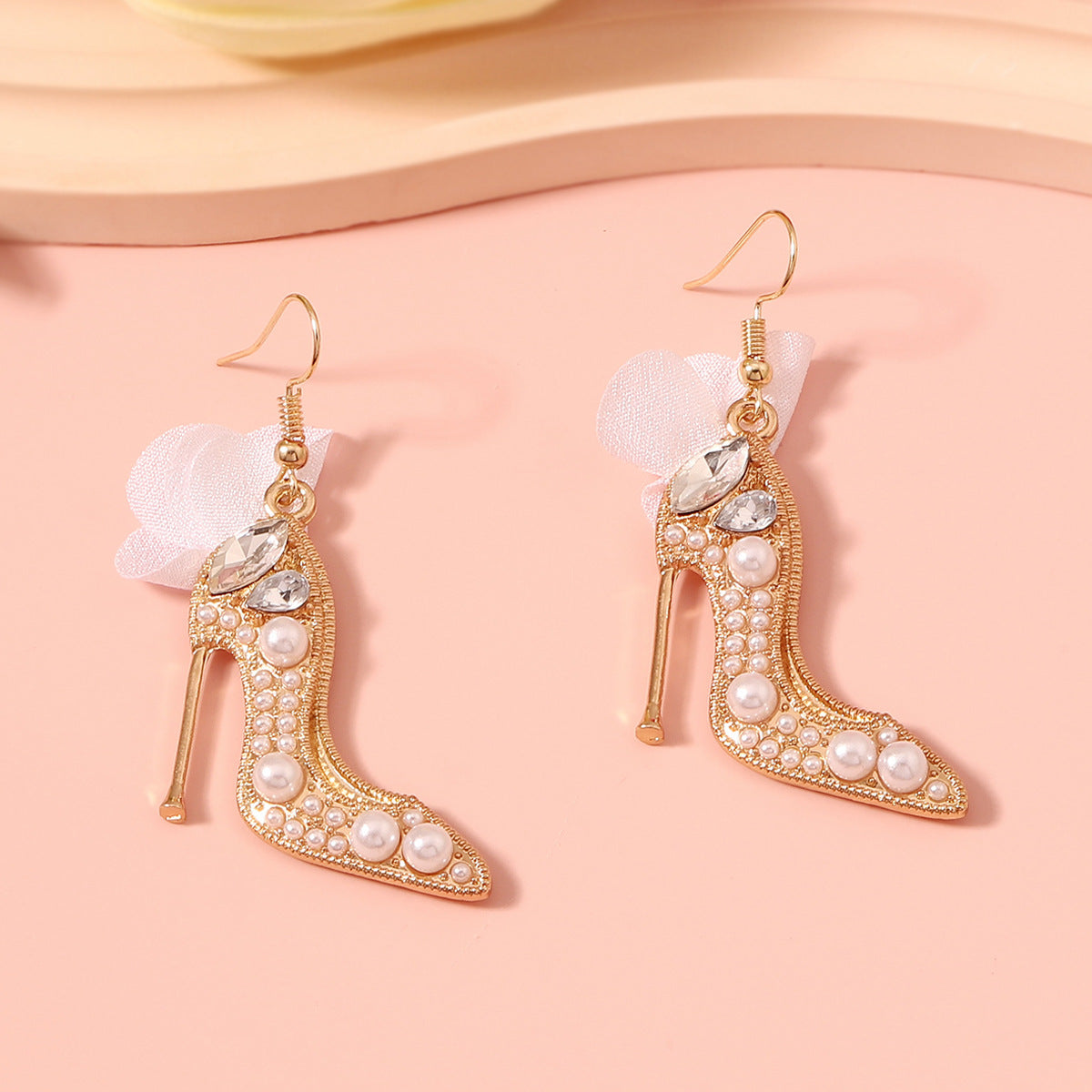 Cartoon crystal shoes alloy inlaid diamond fabric earrings