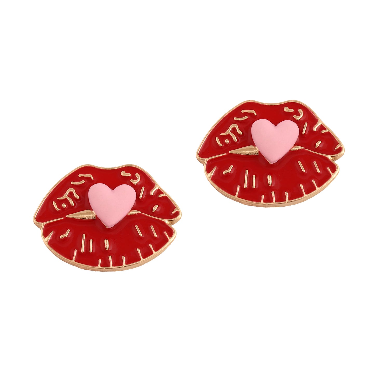 Sexy red drip oil lips heart-shaped alloy earrings