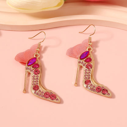 Cartoon crystal shoes alloy inlaid diamond fabric earrings