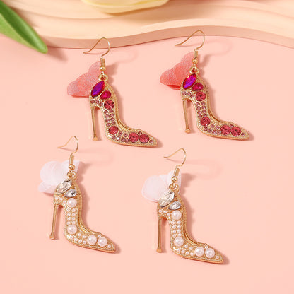 Cartoon crystal shoes alloy inlaid diamond fabric earrings