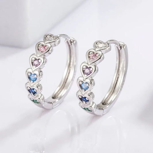 Inlaid Zircon Heart Huggie Earrings