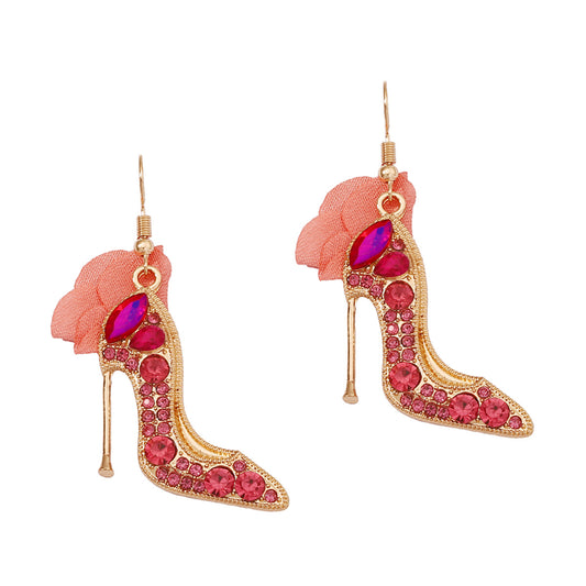 Cartoon crystal shoes alloy inlaid diamond fabric earrings