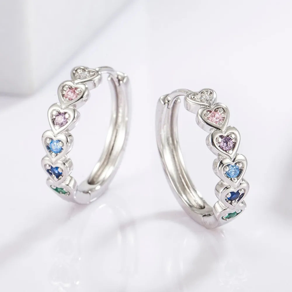 Inlaid Zircon Heart Huggie Earrings
