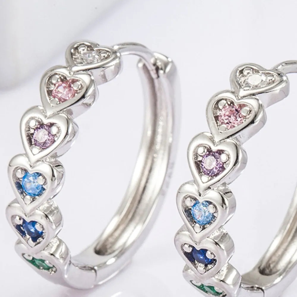 Inlaid Zircon Heart Huggie Earrings